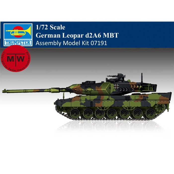 Trumpeter 07191 1/72 Scale German Leopar d2A6 MBT Military Plastic Tank Assembly Model Kits