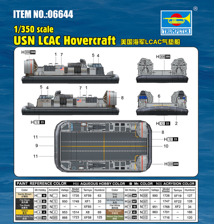 Trumpeter 06644 1/350 Scale USN LCAC Hovercraft Military Plastic Assembly Model Kit