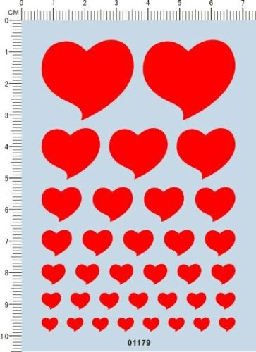 Decals Hearts for different scales model kits Red/White 01179