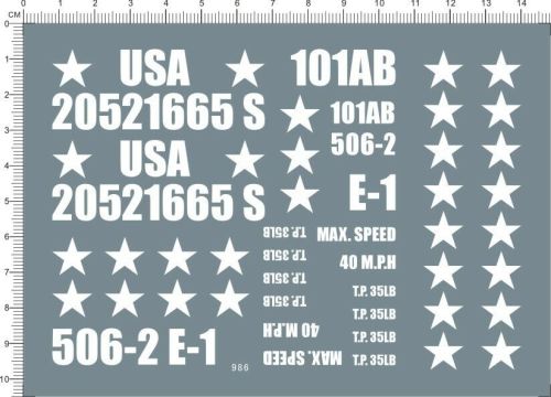 Decal for 1/6 Scale WWII US Army 101 Willys Jeep Military Vehicle Model Kit 986 White