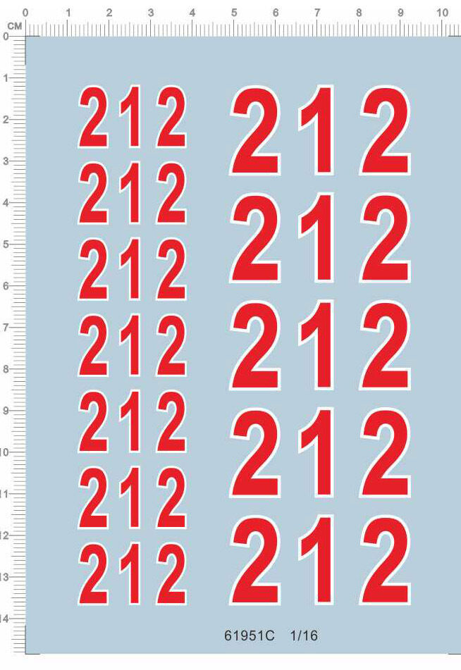 Red Number 212 Decals for 1/16 Scale Tiger Tank Model Kit 61951C