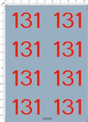 Red Number 131 Decals for 1/16 Scale WWII Tiger Tank Model Kit 64833A