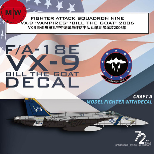 Galaxy G48049 G72049 1/48 1/72 Scale F/A-18E VX-9 Bill The Goat 2006 Decal for Aircraft Model Kit