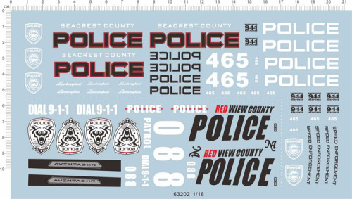 1/18 Scale Decals SEACREST COUNTY POLICE 911 63202