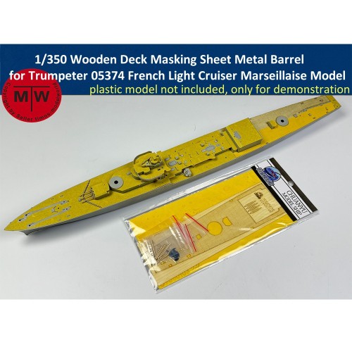 1/350 Scale Wooden Deck Masking Sheet Metal Barrel Upgrade Set for Trumpeter 05374 French Light Cruiser Marseillaise Model CY350103