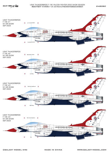 Galaxy D48080 1/48 Scale USAF F-16C Thunderbirds Falcon Fighter 2022 Show Mask & Decal for Kinetic K48102 Model