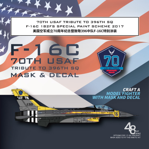 Galaxy D48085 1/48 Scale F-16C 70th USAF Tribute to 396th SQ 182FS Special Paint Mask & Decal for Kinetic K48102 Model