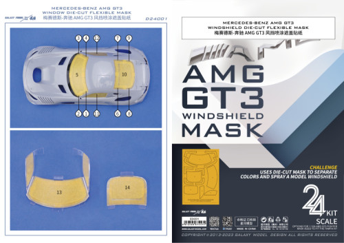 Galaxy D24001 1/24 Scale Mercedes-Benz AMG GT3 Windshield Die-cut Flexible Mask for Tamiya Model