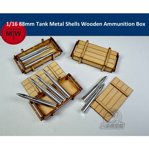 1/16 Scale 88mm Tank Metal Bullets Shells Wooden Ammunition Box Assembly Model Scene DIY Kit CYT297