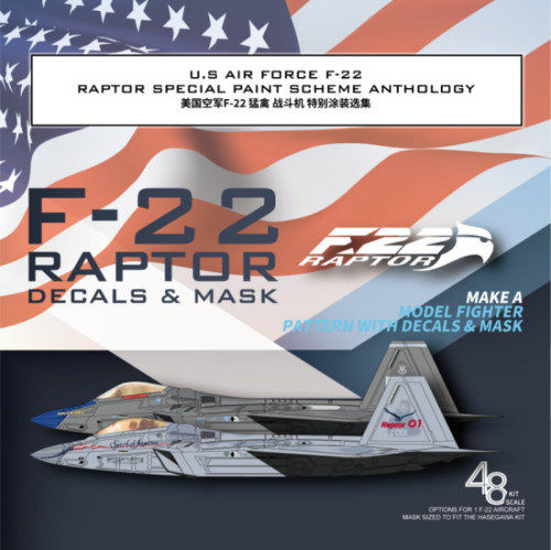 Galaxy D48058 1/48 Scale F-22 Raptor Special Paint Scheme Camo Flexible Mask & Decal for Hasegawa 52293/07245/07467 Model Kit