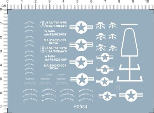 1/32 Scale F-16 F16 Fighting Falcon Model Water Slide Decal 60984 Gray/White