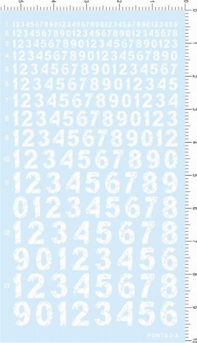 Numbers Decal Fonts 2-3 for Different Scale Model Kit White
