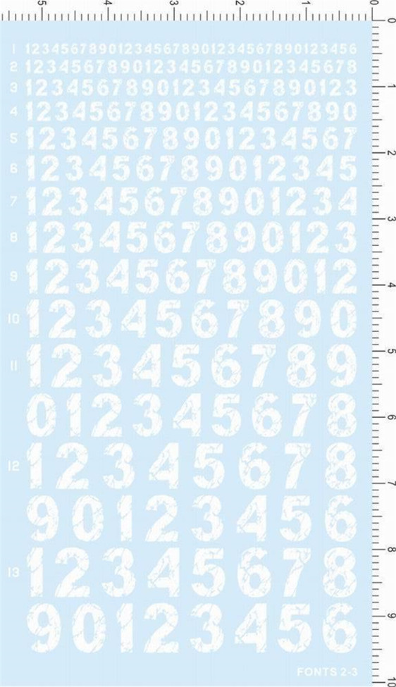 Numbers Decal Fonts 2-3 for Different Scale Model Kit White