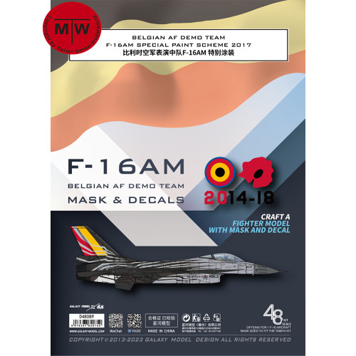 Galaxy D48088/D48089 1/48 Scale F-16AM Belgian AF Demo Team Special Paint Flexible Mask & Decal for Kinetic K48100/Tamiya 61106 Model Kit