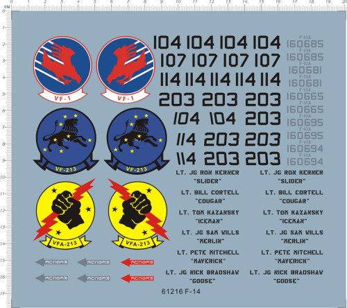 1/32 Scale US F-14 VF-1 VFA-213 Tomcat Fighter Model Kit Decals 61216