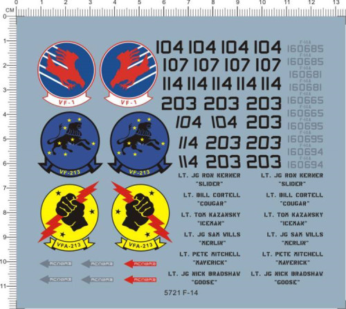 1/48 Scale US F-14 VF-1 VFA-213 Tomcat Fighter Model Water Decal 5721
