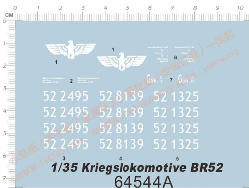 1/35 Scale Decals for Kriegslokomotiven BR52 Model Kits 64544A