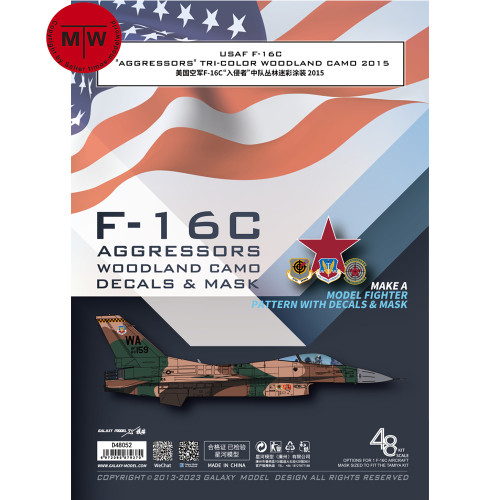 Galaxy D48052/D48054 1/48 Scale F-16C Aggressors Tri-color Woodland Camo Decals & Mask for Tamiya 61106/Kinetic 48102 Model Kit