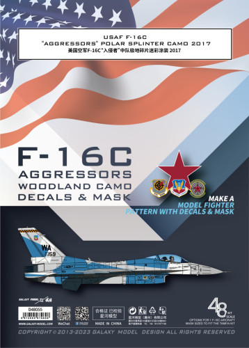 Galaxy D48053/D48055 1/48 Scale F-16C Aggressors Polar Splinter Camo 2017 Decals & Mask for Kinetic 48102/Tamiya 61106 Model Kit