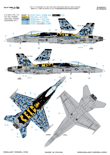 Galaxy D48061 1/48 Scale VFA-113 Stingers F/A-18C Year One Super Bee Special Paint Camo Mask & Decals for Kinetic K48114 K48031 Model Kit