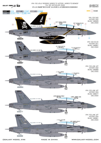 Galaxy G48072 1/48 Scale F/A-18F VFA-103 Jolly Rogers 2022 Anthology Decals & Mask for Meng LS-013 Model Kit
