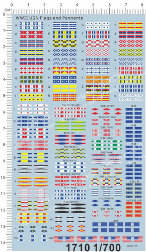 1/700 Scale WWII US Navy Flags and Pennants Decal for Model Kits 1710