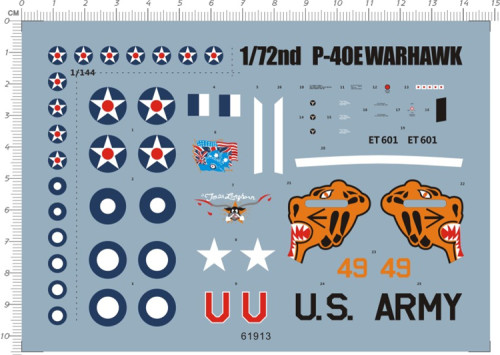 1/72 Scale Curtiss P-40 Fighter P-40E Warhawk Kitty Hawk Aircraft Model Decal 61913