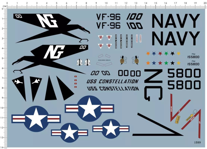 1/48 Scale Decals for US NAVY VF-96 F-4J Fighter Aircraft Model Kit 1589