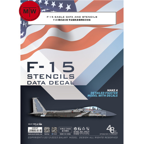 Galaxy G48069 1/48 Scale F-15 Eagle Fighter Data and Stencils Decal for Aircraft Model Kit