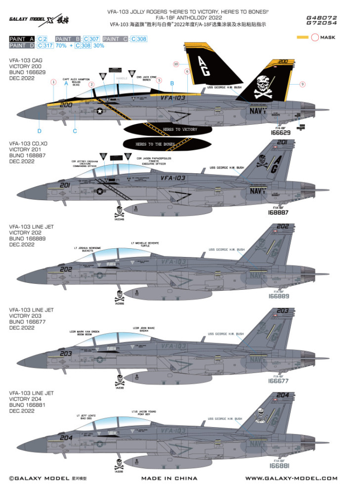 Galaxy G72054 1/72 Scale F/A-18F VFA-103 Jolly Rogers 2022 Anthology Mask & Decals for Academy 12567/12535/12577 Model Kit