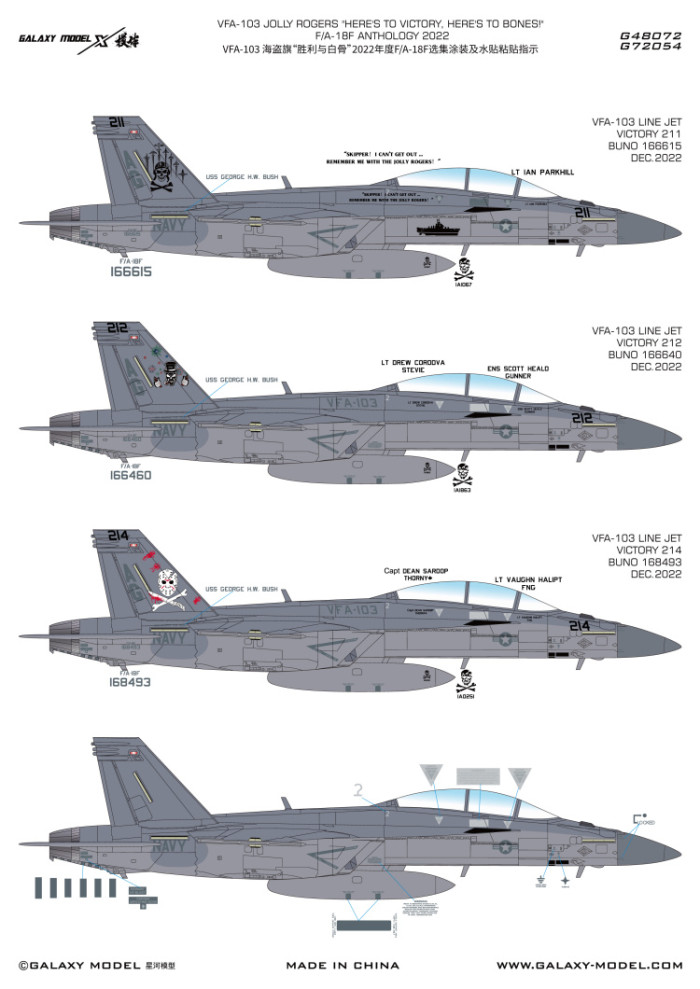 Galaxy G72054 1/72 Scale F/A-18F VFA-103 Jolly Rogers 2022 Anthology Mask & Decals for Academy 12567/12535/12577 Model Kit