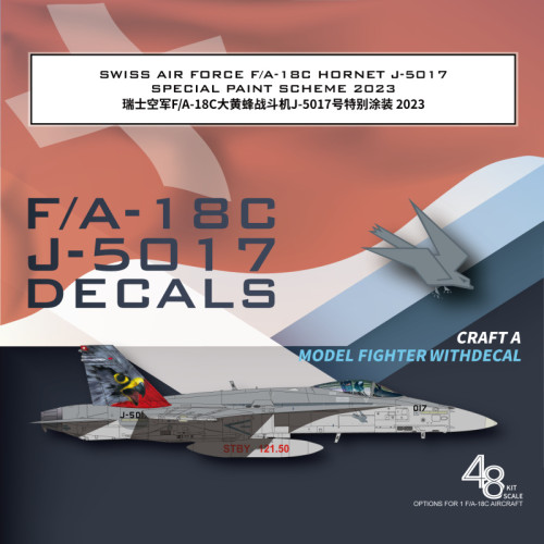 Galaxy G48075 1/48 Scale Swiss Air Force F/A-18C Hornet J-5017 Special Paint 2023 Decals for Aircraft Model Kit