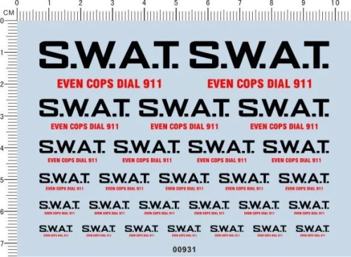 All Scale 1/24 1/18 1/43 1/20 1/12 1/6 Scale S.W.A.T. Model Kit Decal 00931Black Red