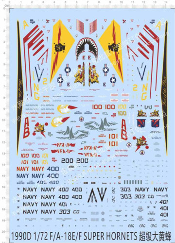 1/72 Scale F/A-18E/F Super Hornets Fighter Model Kit Decal 1990D