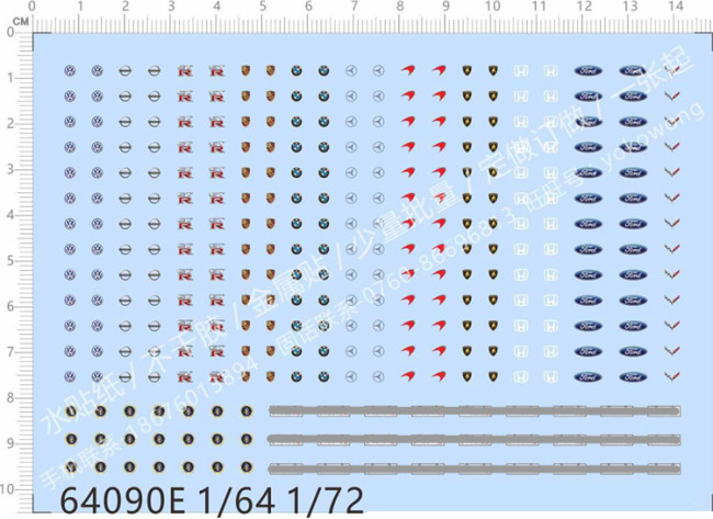 1/64 1/72 Scale Volkswagen Nissan BMW Benz Honda Ford Car Logo Decal for Model Kit 64090E