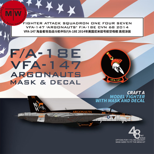 Galaxy G48043/G72043 1/48 1/72 Scale F/A-18E VFA-147 Argonauts CVN 68 2014 Mask & Decal for Meng/Academy Model Kit