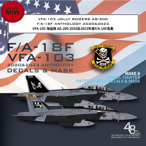 Galaxy G48073 1/48 Scale F/A-18F VFA-103 Jolly Rogers AG-200 2020 & 2023 Anthology Decals & Mask for Meng LS-013 Model Kit