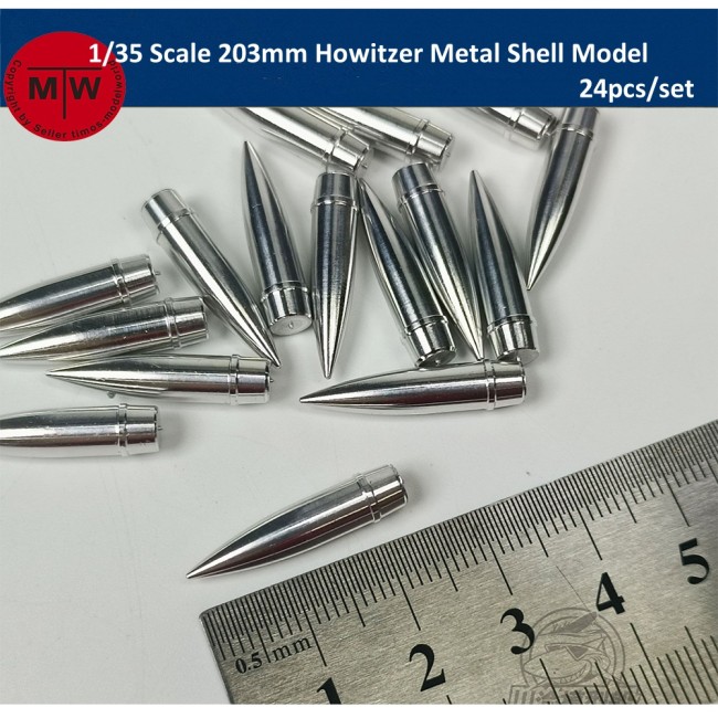 1/35 Scale 203mm Howitzer Metal Shells Bullets Model Scene DIY Kit 24pcs/set CYT316