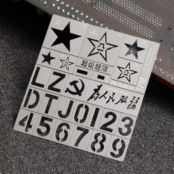 Alexen AJ0125 1/16 Scale China PLA Star Number Leakage Spray Stencil Template Tool for Military Tank Vehicle Model Kit