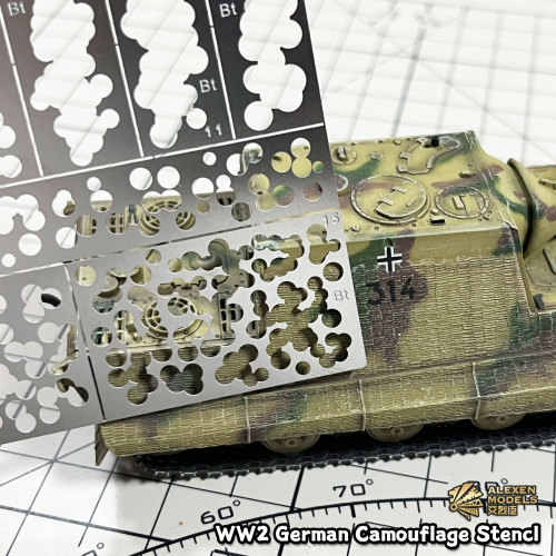 Alexen AJ0110 1/72 Scale WWII German Armoured Vehicle E-100 Panther Tank Model Camouflage Leakage Spray Stencil Template Tools