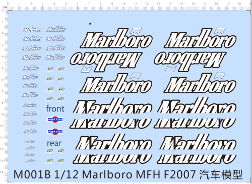1/12 Scale Marlboro MFH F2007 Decal for Model Kit M001B 