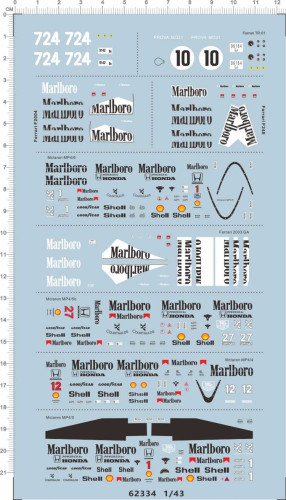 1/43 Scale Water Slide Decal for F1 Ferrari Marlboro Car Model Kits 62334