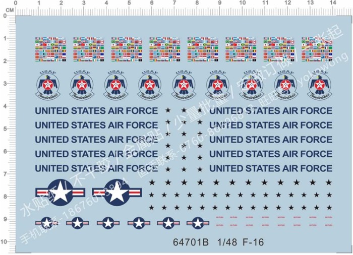 1/48 Scale US F-16 Fighter Model Water Slide Decal 64701B