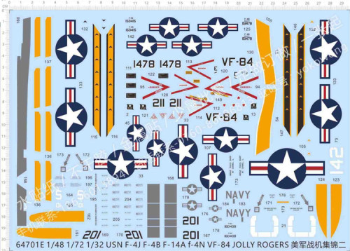 1/32 1/48 1/72 Scale USN F-4J F-4B F-14A F-4N VF-84 Jolly Rogers Fighter Model Water Slide Decal 64701E