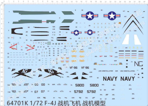 1/72 Scale USN F-4J Fighter Model Water Slide Decal 64701K