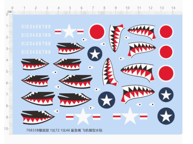 1/72 Scale Shark Jaw Water Slide Decal for Aircraft Model Kits 70833B