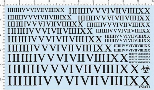 Roman Numerals Fonts-7 Water Slide Decal for different scale Model Kits Black/White/Red/Yellow/Blue
