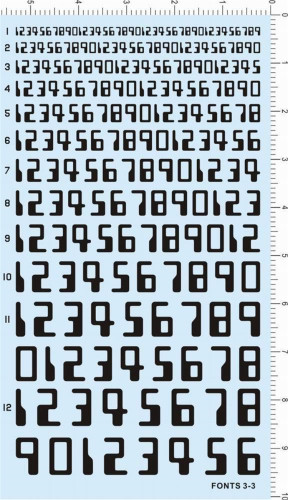 Number Fonts 3-3 Water Slide Decal for Different Scale Model Kits Black/White