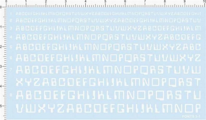 Capital English Letter Alphabet Fonts 3-1 Water Slide Decal for Different Scale Model Kits White