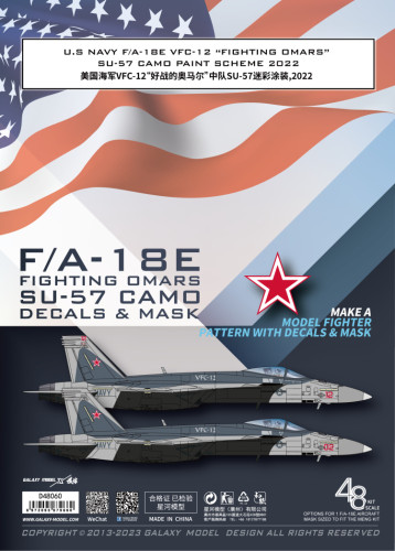 Galaxy D48060 1/48 Scale F/A-18E Fighting Omars SU-57 Camo Paint Scheme 2022 Decal & Mask for Meng LS-012 Model Kit